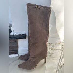 Marc Fisher Taupe Suede Over-the-Knee Pointed-Toe Stiletto Boots